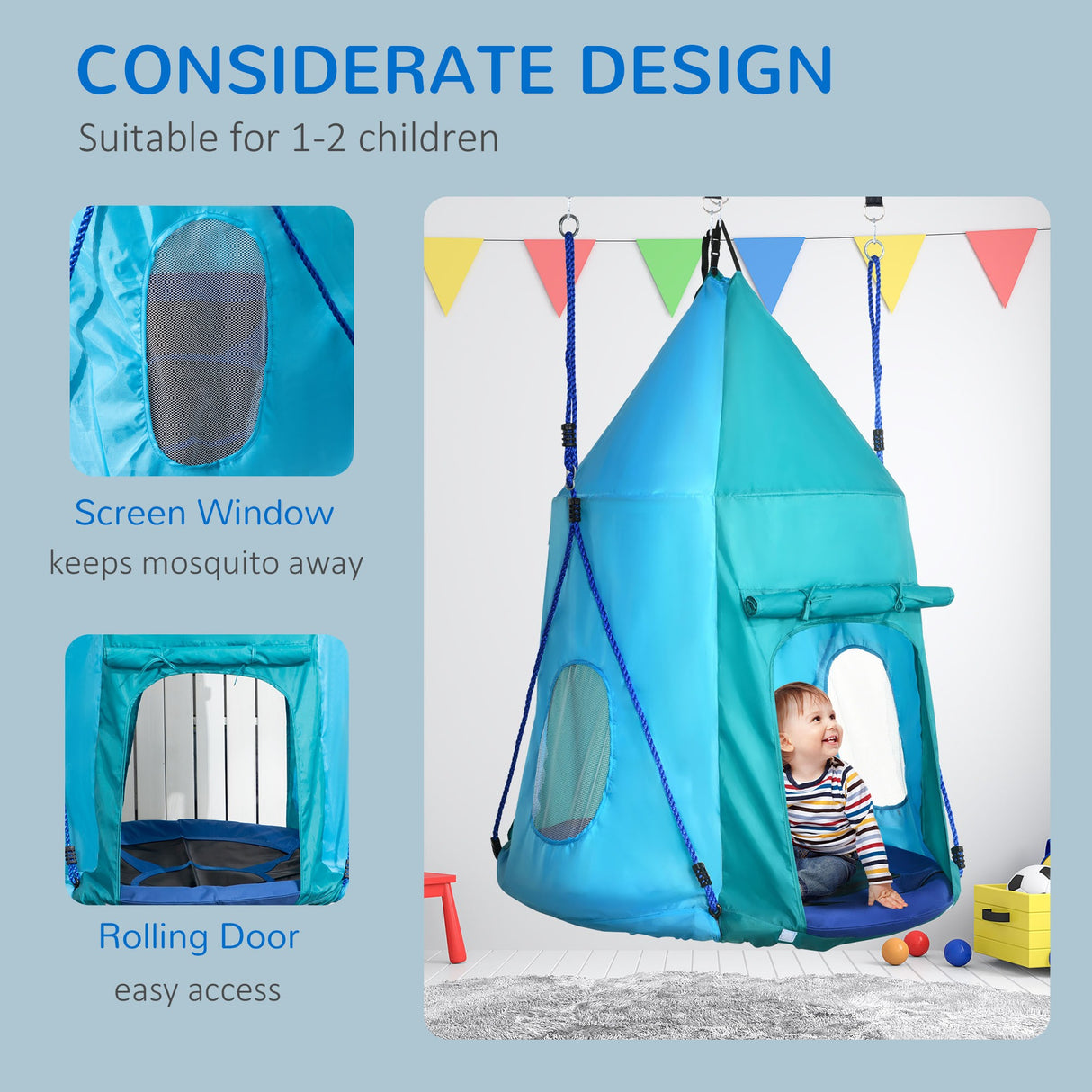 easycomfort easycomfort altalena da giardino con tenda per bambini da 3 8 anni 100cm e corde regolabili blu