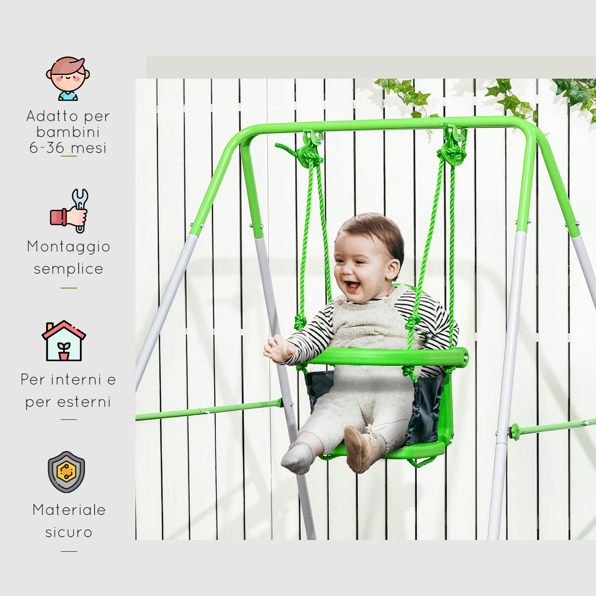 easycomfort easycomfort altalena per bambini 6 36 mesi da giardino e salotto in acciaio e pe 122x146x122 cm verde