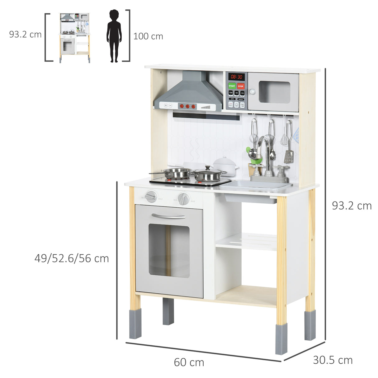 easycomfort easycomfort cucina giocattolo per bambini con altezza regolabile suoni luci e utensili in mdf e pp 60x30 5x93 2 cm