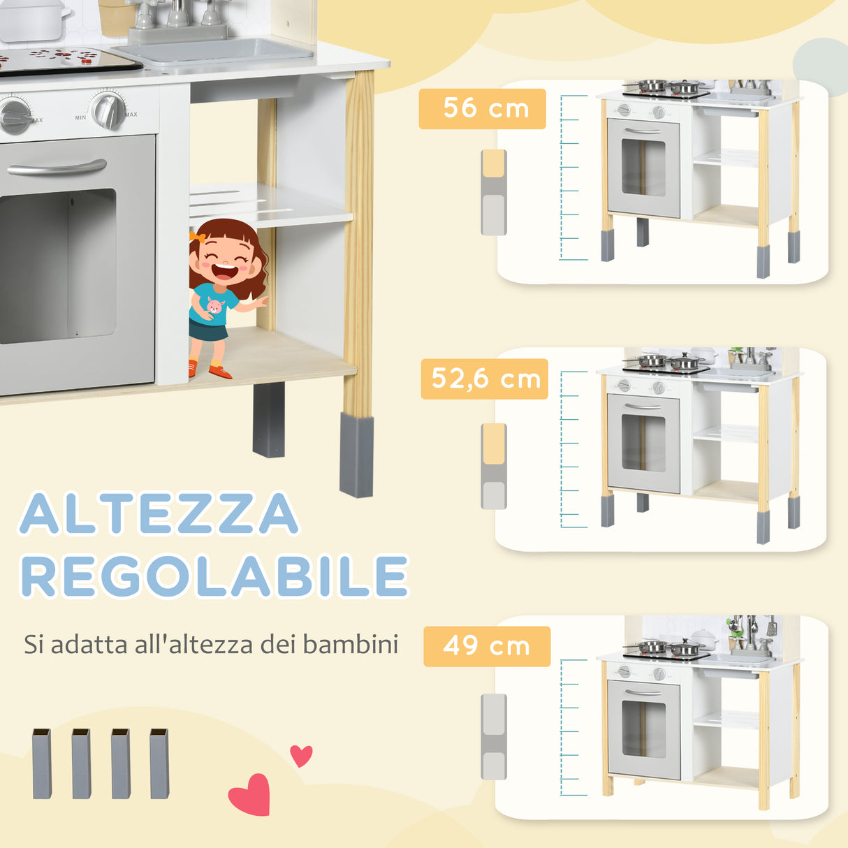 easycomfort easycomfort cucina giocattolo per bambini con altezza regolabile suoni luci e utensili in mdf e pp 60x30 5x93 2 cm