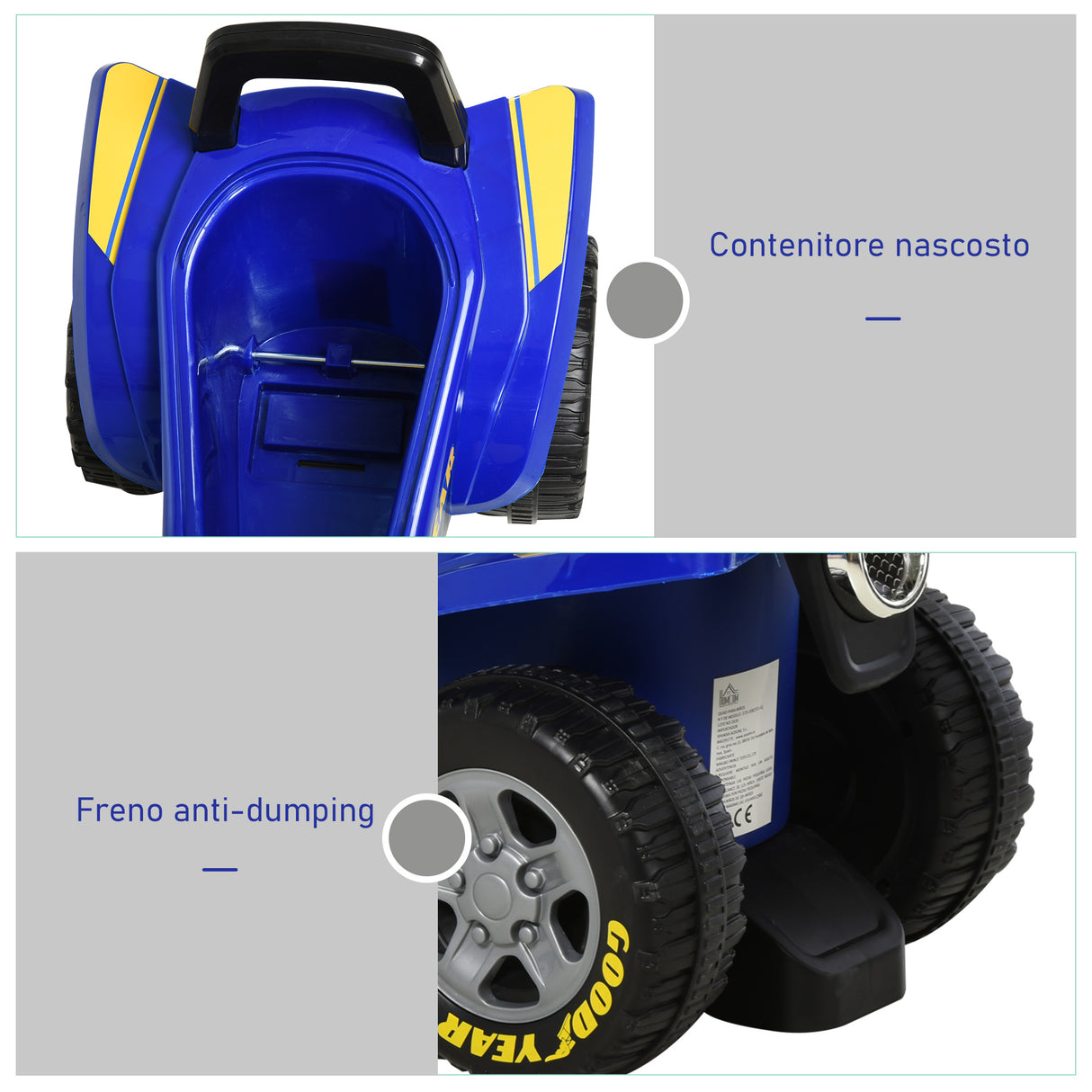 easycomfort easycomfort quad giocattolo per bambini 18 36 mesi con licenza goodyear con luci e suoni realistici blu e giallo 60x31x42cm
