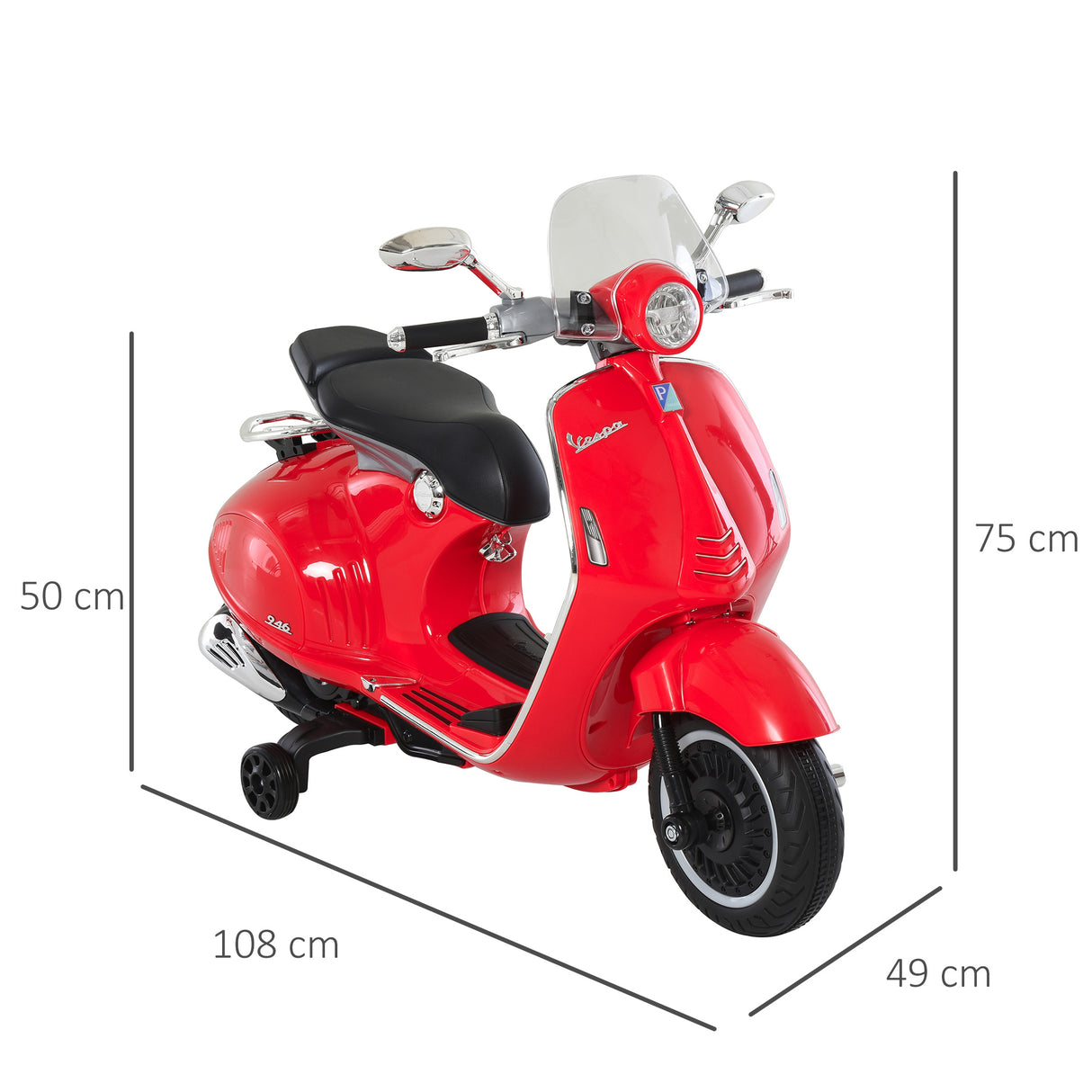 easycomfort easycomfort moto elettrica per bambini con licenza ufficiale vespa 2 rotelle luci e suoni 108x49x75 cm rossa