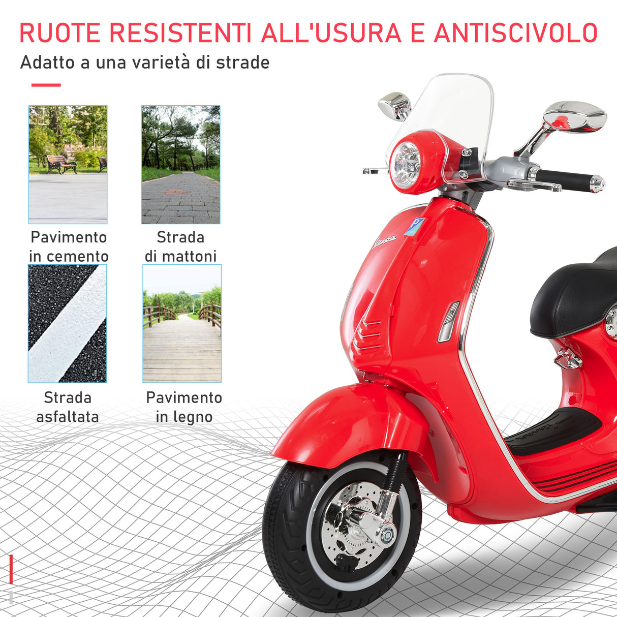 easycomfort easycomfort moto elettrica per bambini con licenza ufficiale vespa 2 rotelle luci e suoni 108x49x75 cm rossa