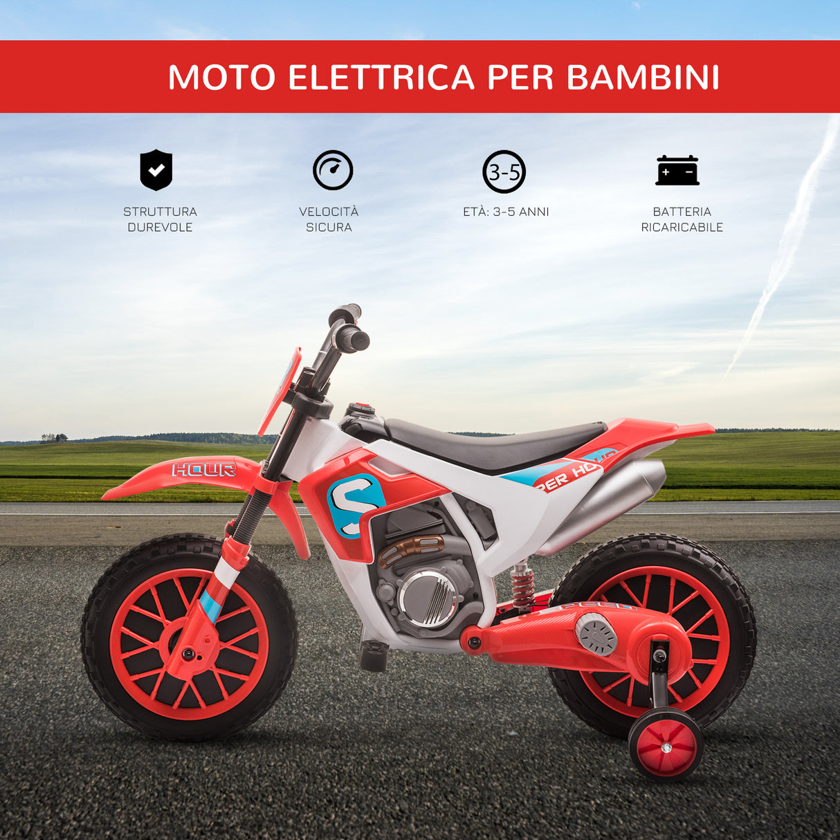 easycomfort easycomfort moto da cross elettrica per bambini da 3 5 anni rosso