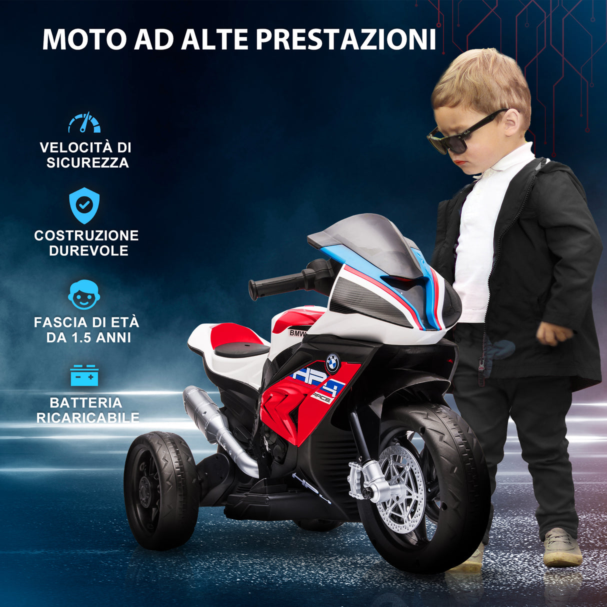 easycomfort easycomfort moto per bambini 18 60 mesi modello bmw hp4 con fari musica e pedali in pp e metallo 82 5x42x54 cm rosso