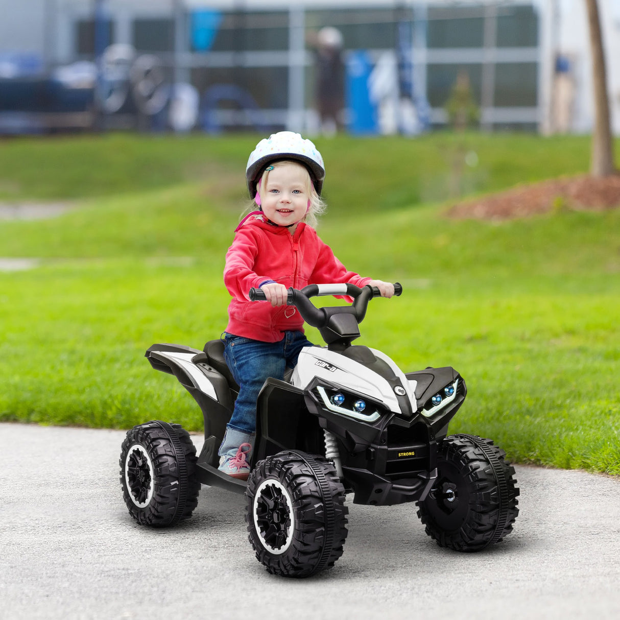 easycomfort easycomfort quad per bambini 3 5 anni elettrico 12v 2 velocita ruote larghe con sospensioni e fari led bianco
