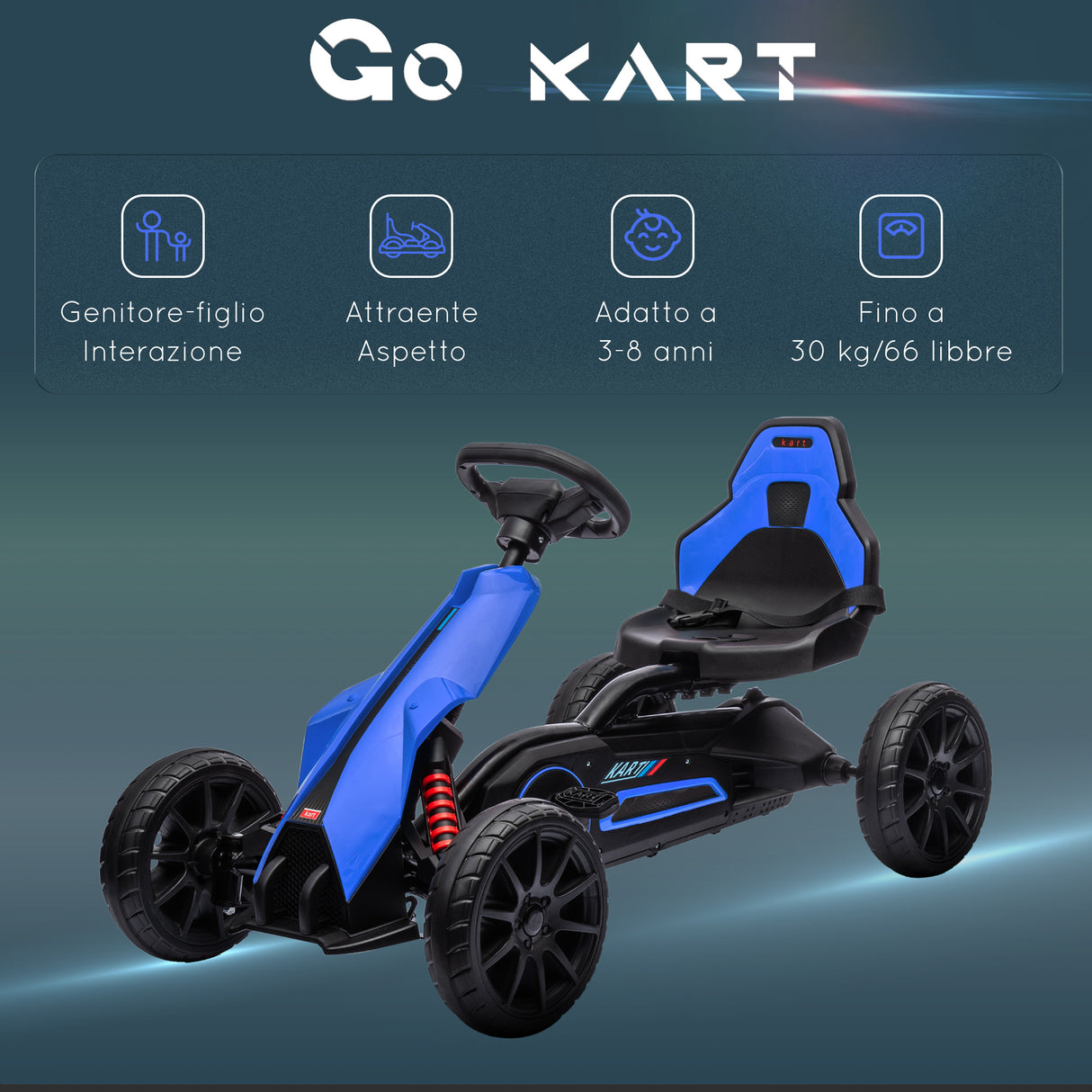 easycomfort easycomfort go kart a pedali per bambini 3 8 anni con sedile regolabile e ruote in eva 100x58x58 5 cm blu