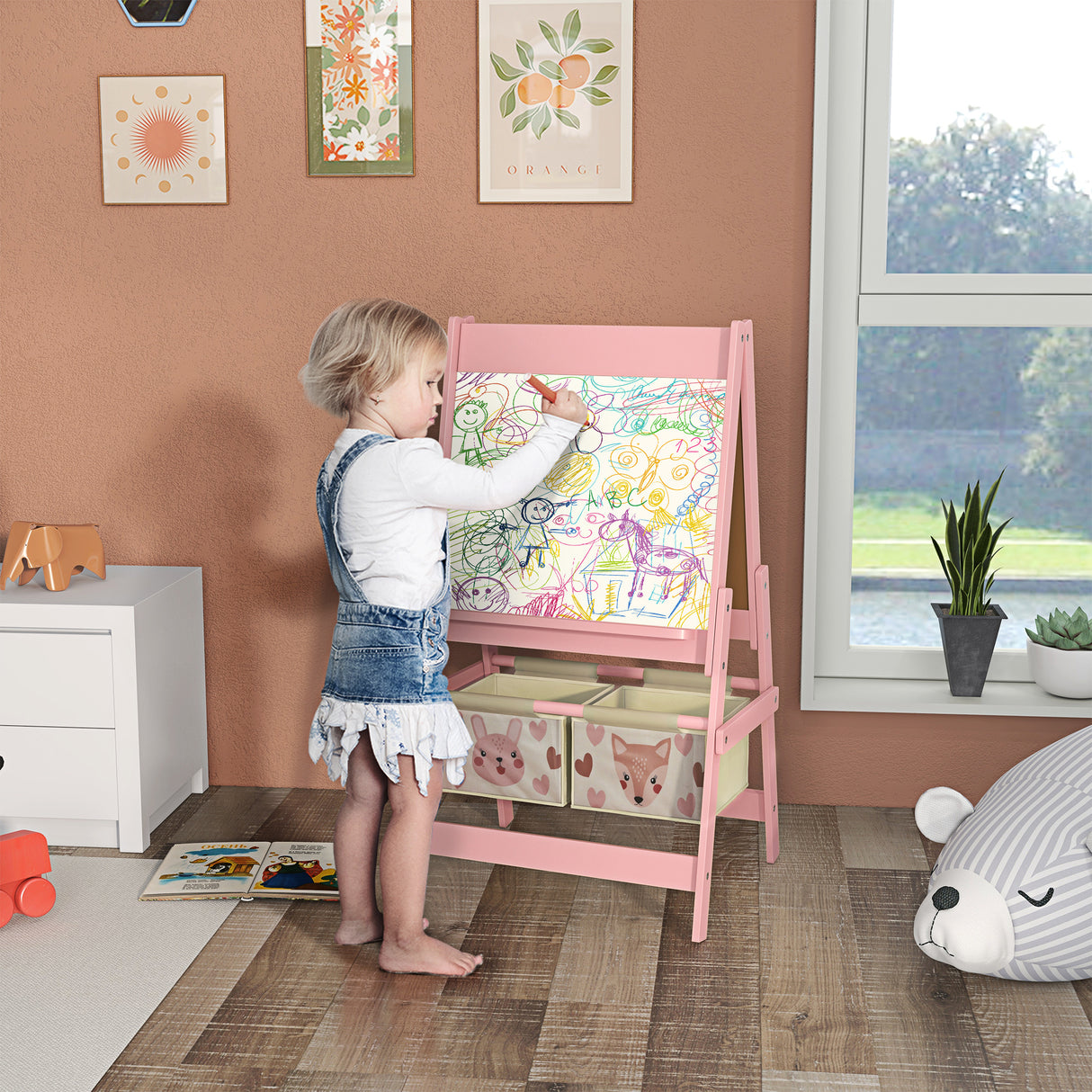 easycomfort easycomfort lavagna per bambini con cavalletto 3 in 1 e 2 contenitori eta 3 8 anni 54x46 5x93cm rosa