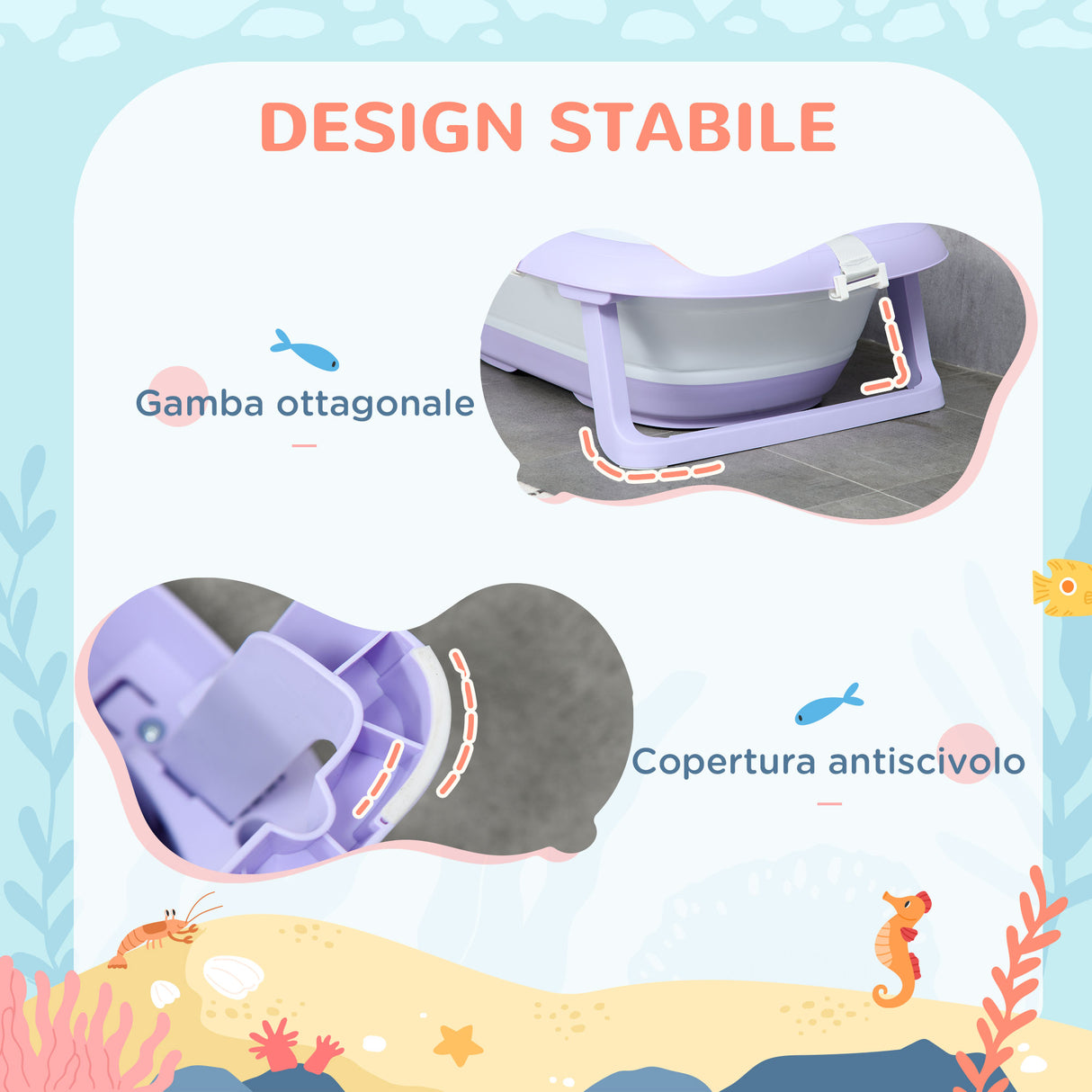 easycomfort easycomfort vaschetta bagnetto pieghevole bambini 0 6 anni con cuscino e 2 ripiani 83x48x23 5 cm viola e bianco