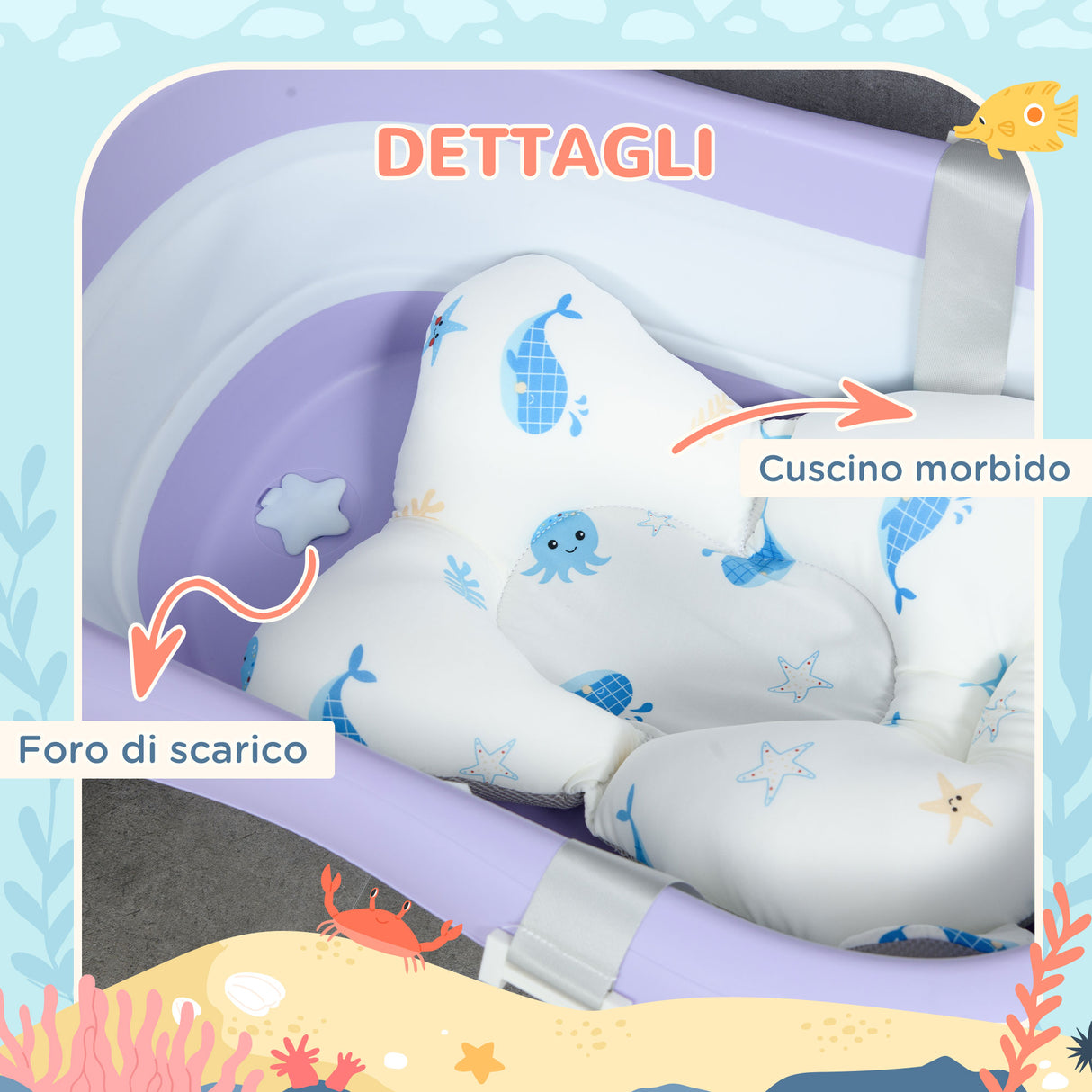 easycomfort easycomfort vaschetta bagnetto pieghevole bambini 0 6 anni con cuscino e 2 ripiani 83x48x23 5 cm viola e bianco