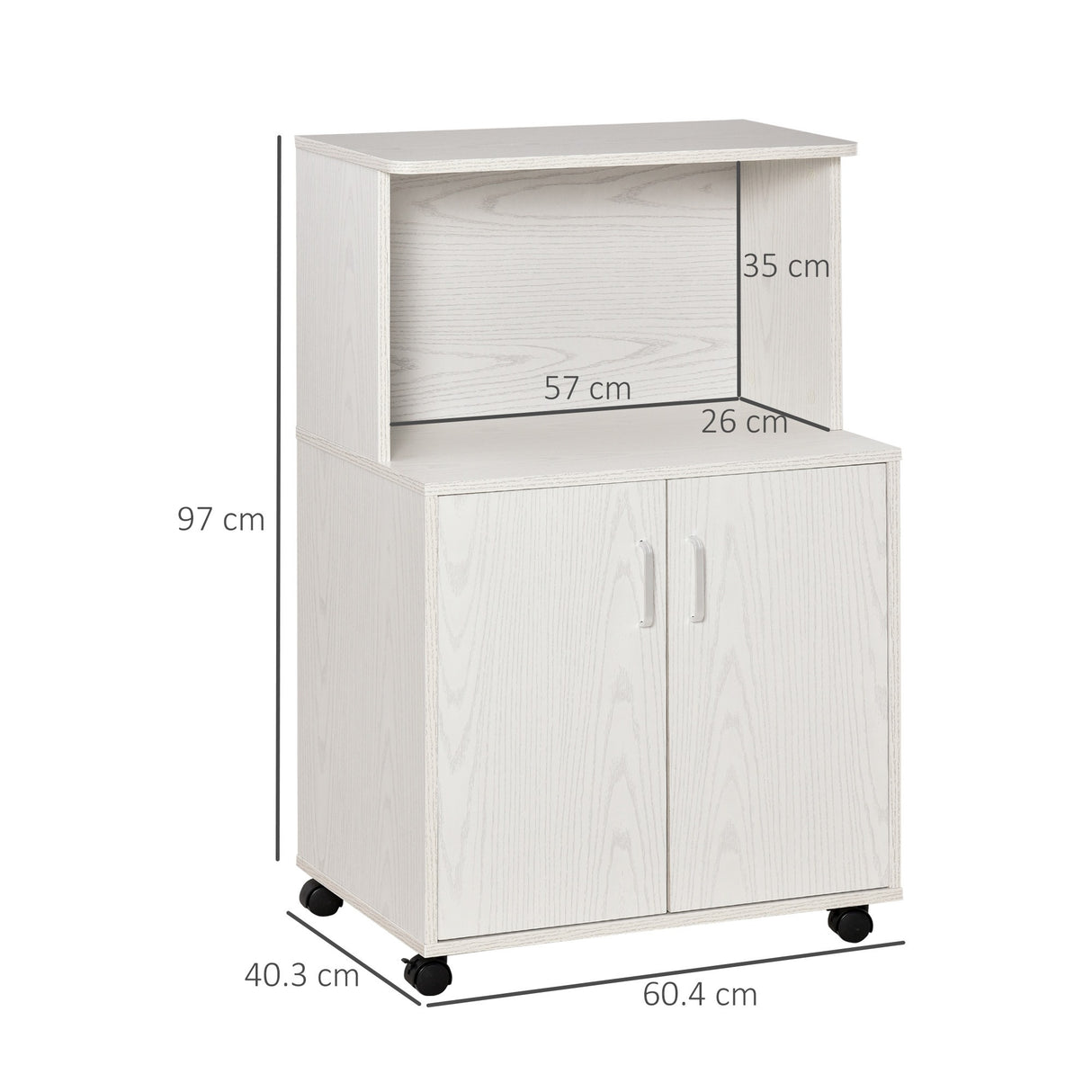 easycomfort easycomfort mobile cucina con ruote ripiano per microonde in legno truciolare 60.4x40.3x97cm bianco