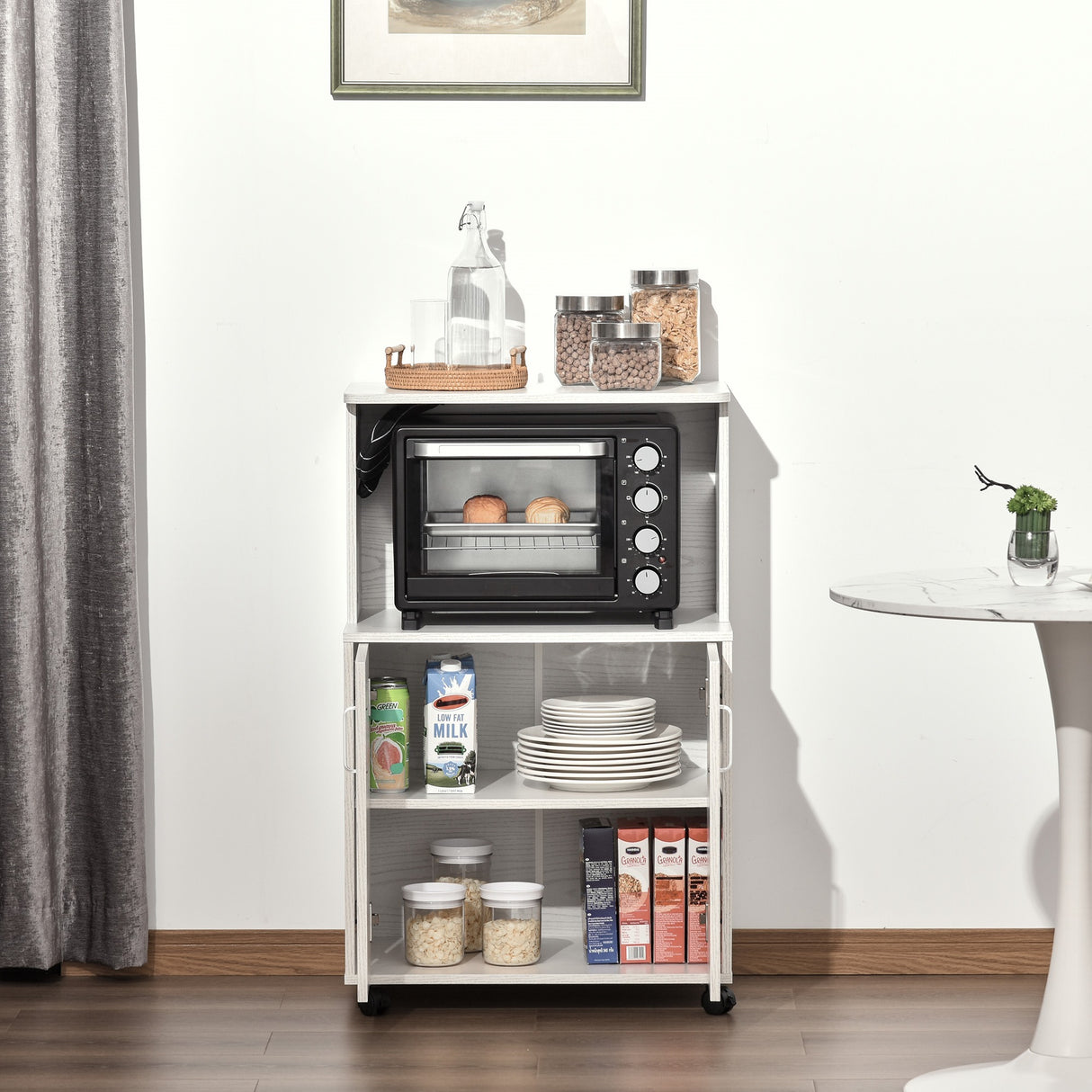 easycomfort easycomfort mobile cucina con ruote ripiano per microonde in legno truciolare 60.4x40.3x97cm bianco