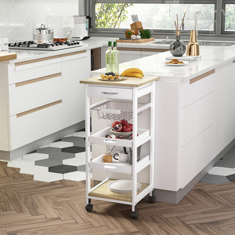 easycomfort easycomfort carrello da cucina salvaspazio in legno bianco con 4 ruote 37x37x82cm ean 8054111844161