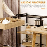 easycomfort easycomfort carrello da cucina a 3 ripiani con vassoio rimovibile e ruote girevoli 72x40x94cm legno e nero