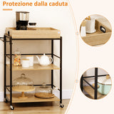 easycomfort easycomfort carrello da cucina a 3 ripiani con vassoio rimovibile e ruote girevoli 72x40x94cm legno e nero