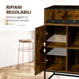 easycomfort easycomfort mobile multiuso con portabottiglie vani aperti e armadietto stile industriale 60x40x100cm marrone