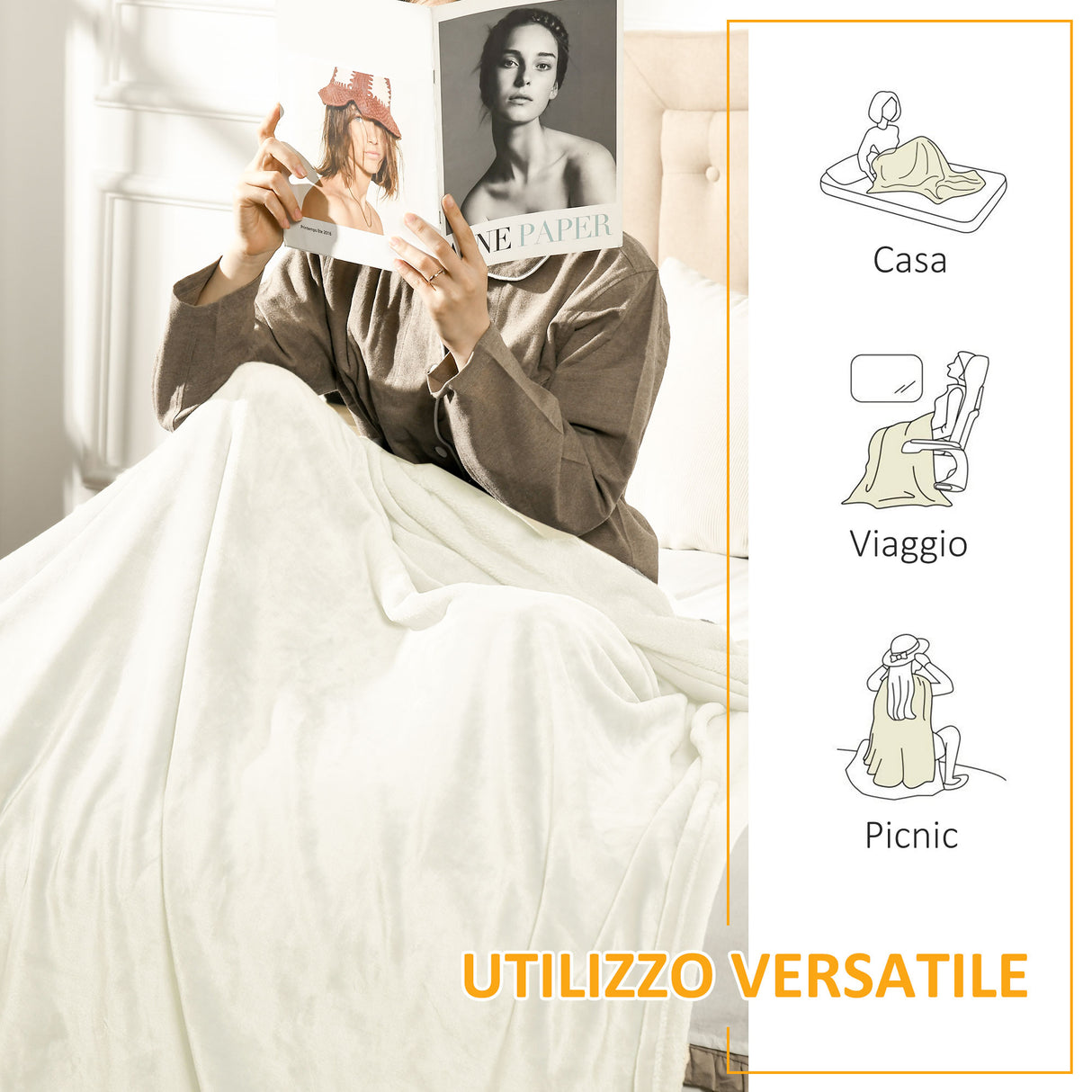 easycomfort easycomfort coperta in flanella 330 gsm reversibile per uso interno ed esterno 203x152x0 5 cm bianco crema