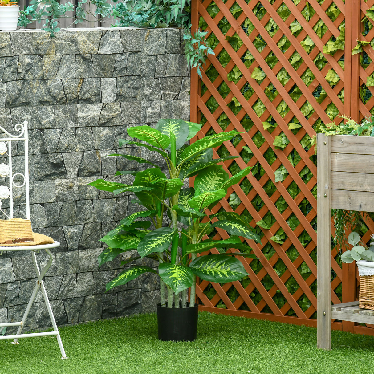 easycomfort easycomfort pianta artificiale sempreverde con vaso 17x14.5 cm nero per interni ed esterni altezza pianta 95 cm