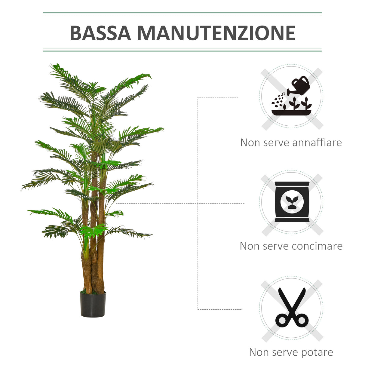 easycomfort easycomfort palma artificiale 185cm in vaso con 42 foglie pianta finta realistica per interno ed esterno