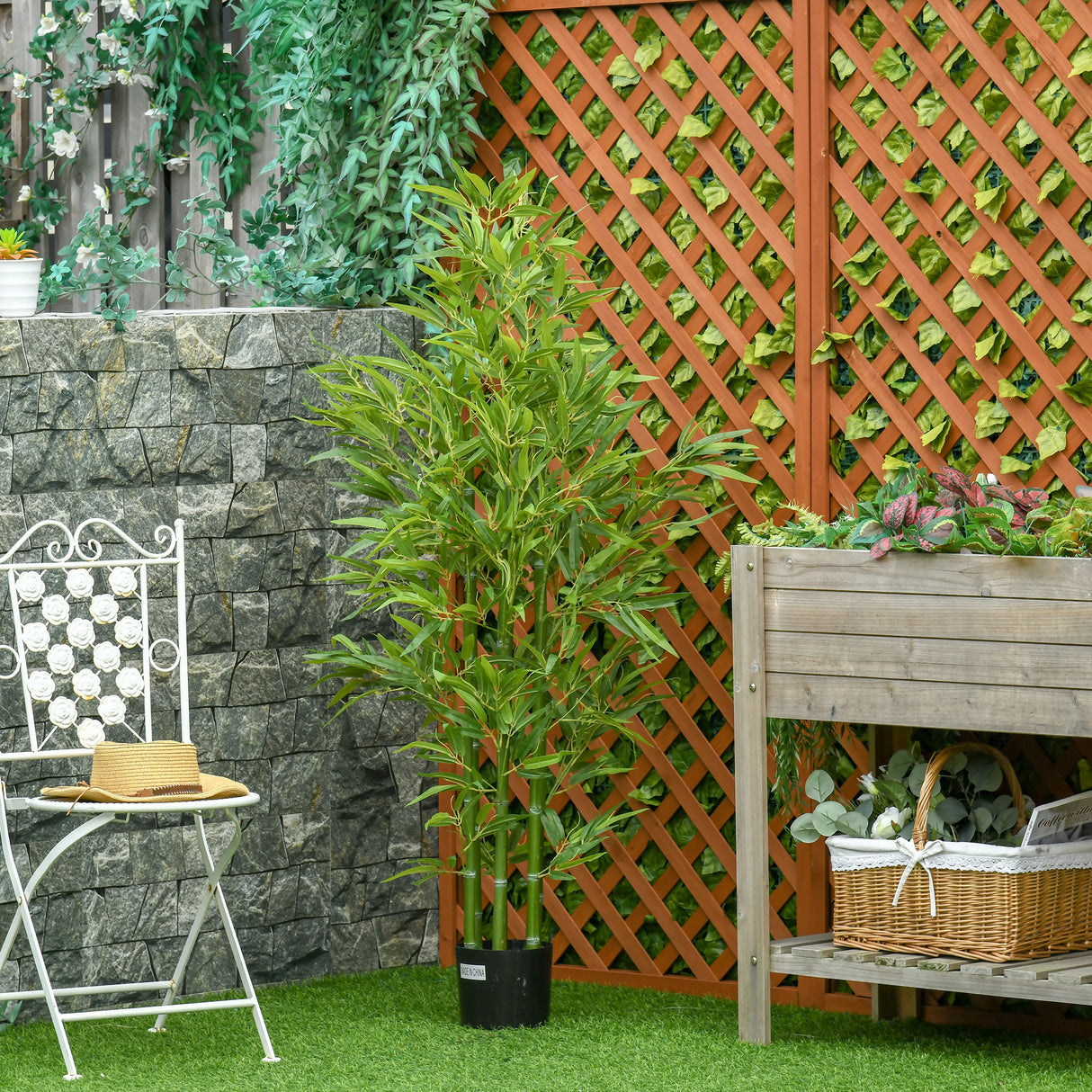 easycomfort easycomfort pianta finta di bambu alta 150cm con vaso incluso per interno ed esterno verde