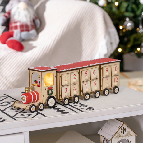 easycomfort easycomfort calendario avvento di natale a forma di treno con babbo natale e luce led inclusa in compensato 40x8x11 cm