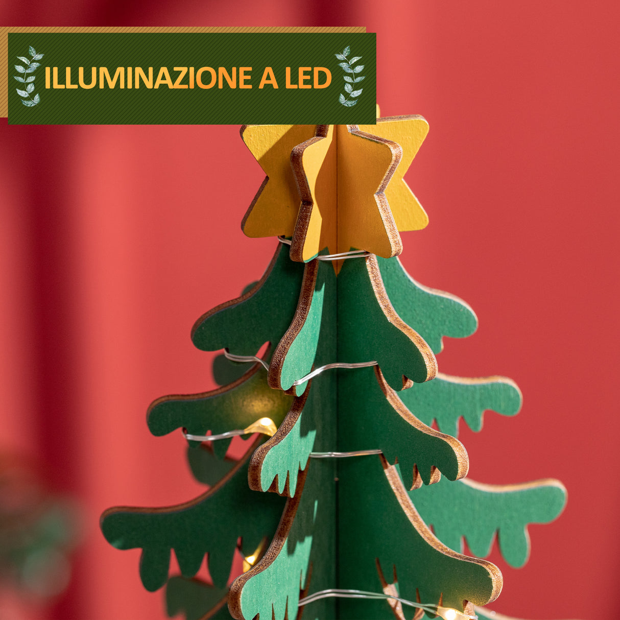 easycomfort easycomfort calendario avvento di natale a cono con motivi a tema e 10 luci a led 22x22x35 cm in compensato rosso verde e giallo