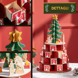 easycomfort easycomfort calendario avvento di natale a cono con motivi a tema e 10 luci a led 22x22x35 cm in compensato rosso verde e giallo