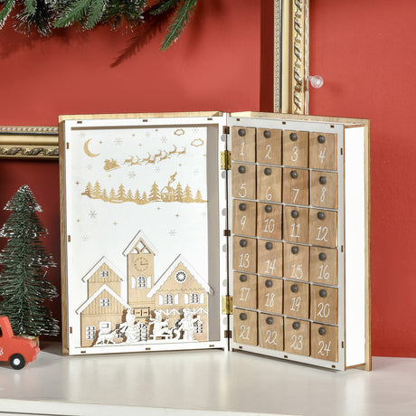 easycomfort easycomfort calendario avvento di natale in legno a forma di libro con temi natalizi 22x7x32 cm bianco e color legno
