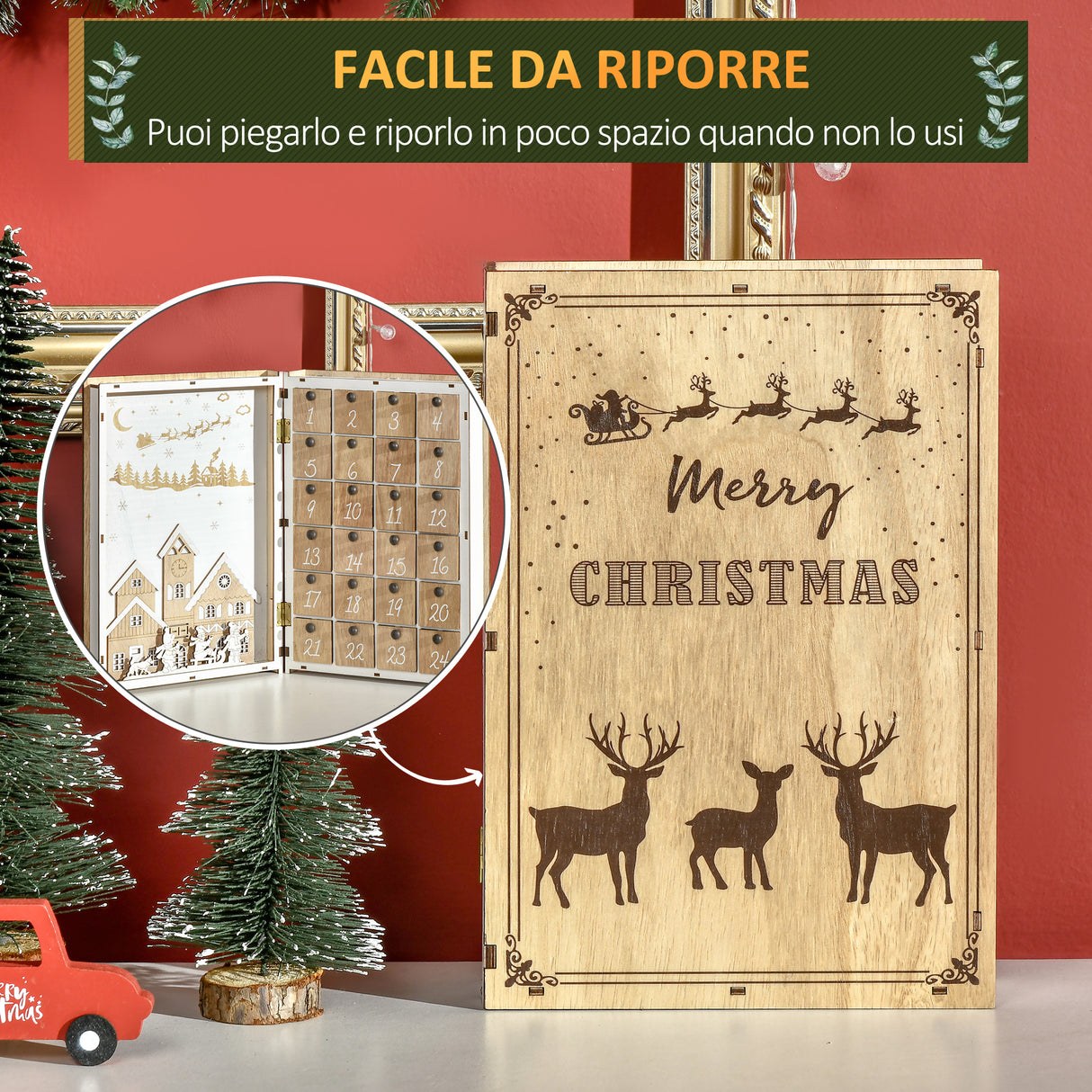 easycomfort easycomfort calendario avvento di natale in legno a forma di libro con temi natalizi 22x7x32 cm bianco e color legno