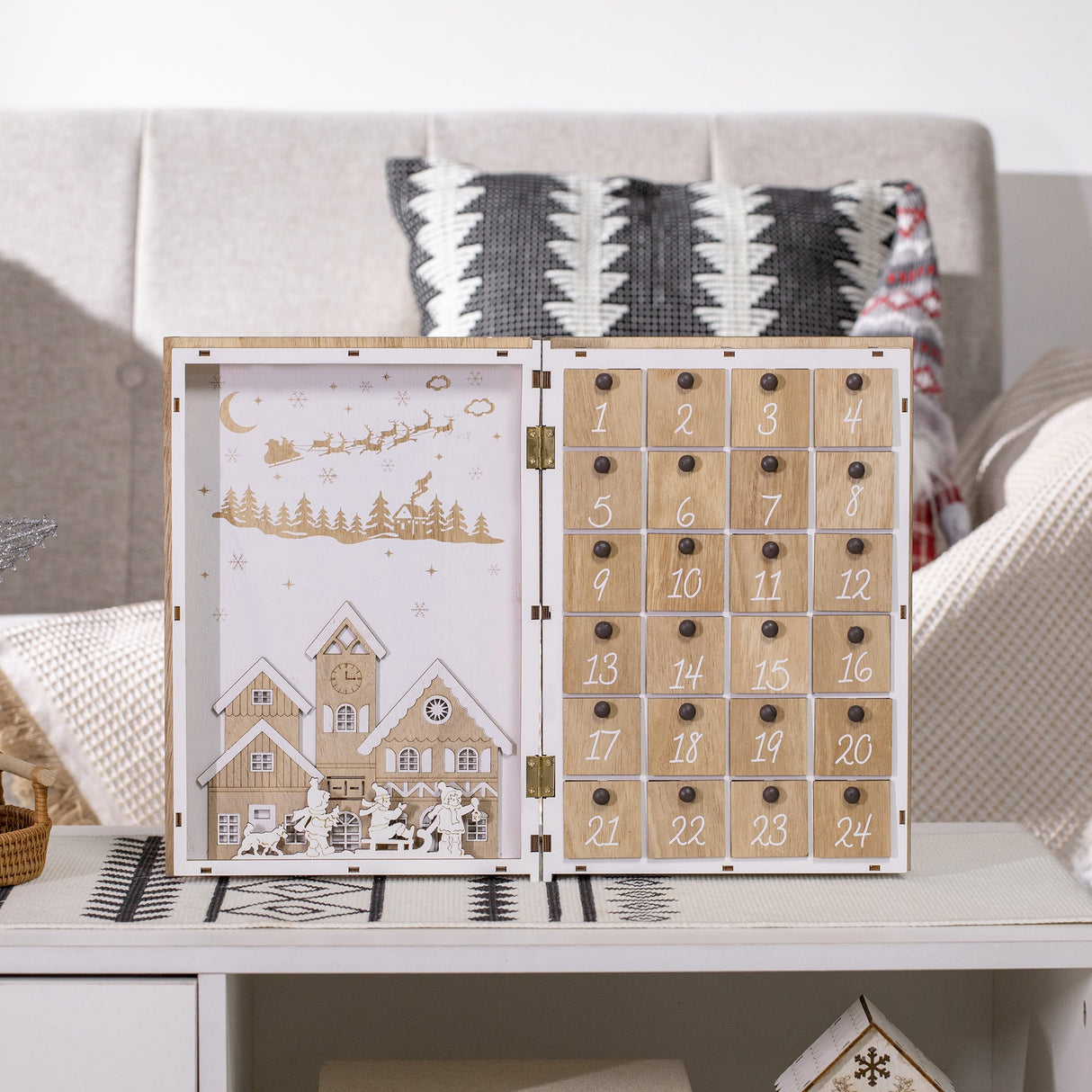 easycomfort easycomfort calendario avvento di natale in legno a forma di libro con temi natalizi 22x7x32 cm bianco e color legno