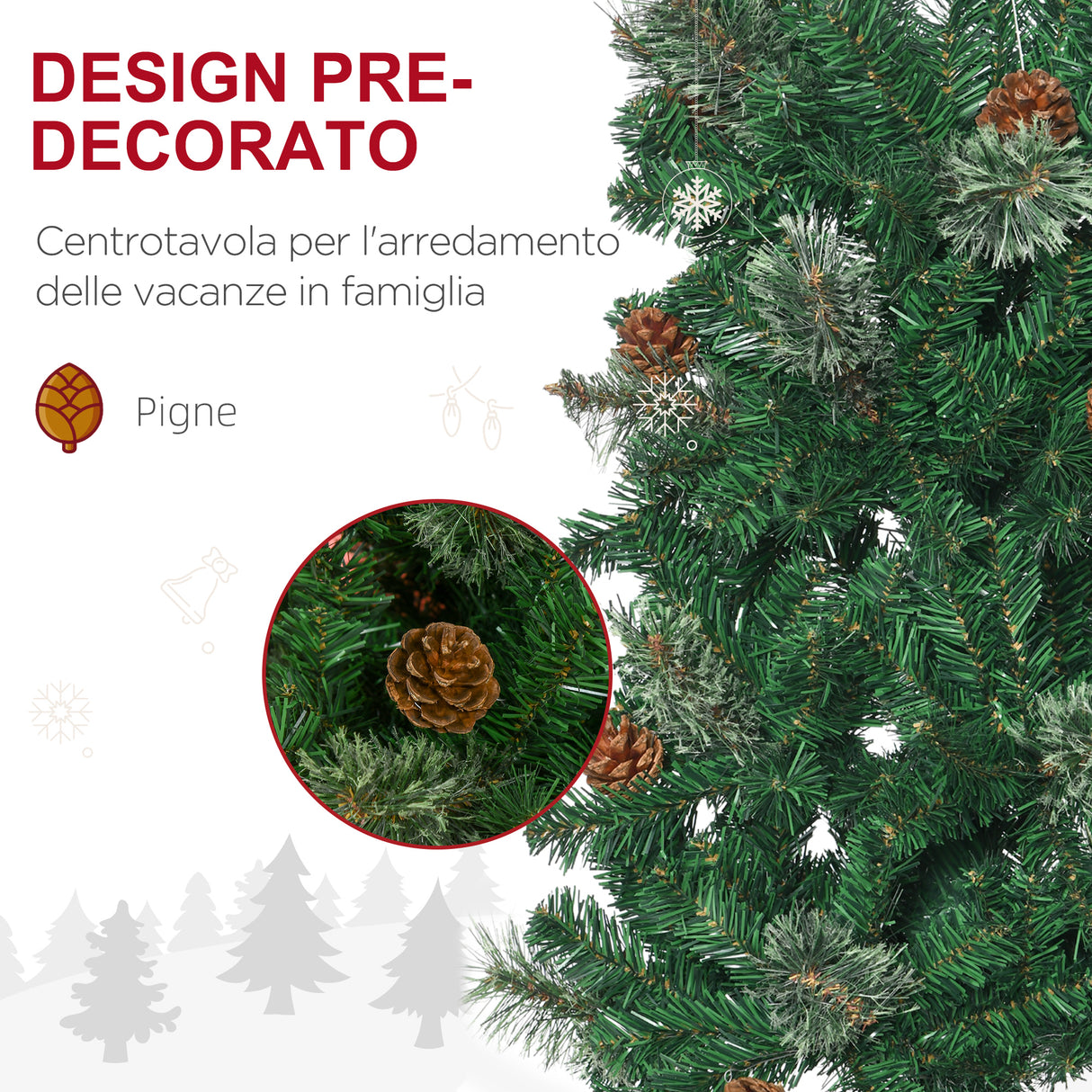 easycomfort easycomfort albero di natale alto 195cm realistico con pigne decorative e 556 rami verde