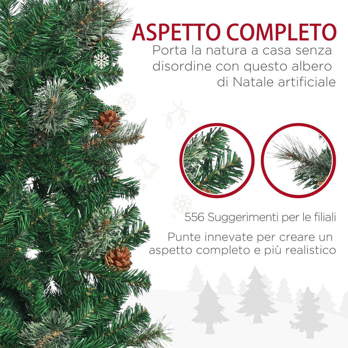 easycomfort easycomfort albero di natale alto 195cm realistico con pigne decorative e 556 rami verde