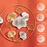 easycomfort easycomfort decorazione murale 3d in metallo wall art dorata con ginkgo in due cornici rotonde 138x70 cm oro e argento