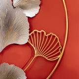 easycomfort easycomfort decorazione murale 3d in metallo wall art dorata con ginkgo in due cornici rotonde 138x70 cm oro e argento
