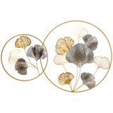 easycomfort easycomfort decorazione murale 3d in metallo wall art dorata con ginkgo in due cornici rotonde 138x70 cm oro e argento