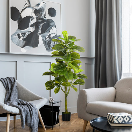 easycomfort easycomfort pianta artificiale di ficus da 150 cm a 75 foglie e 4 rami con vaso 15x12 5 cm per interni ed esterni verde