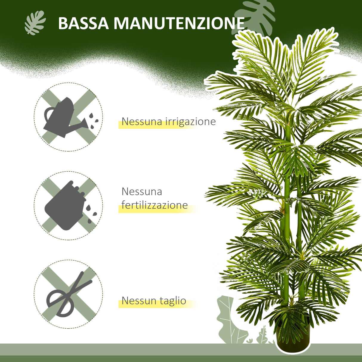 easycomfort easycomfort pianta artificiale di palma da 140 cm a 45 foglie e 5 rami con vaso 15x12 cm per interni ed esterni verde