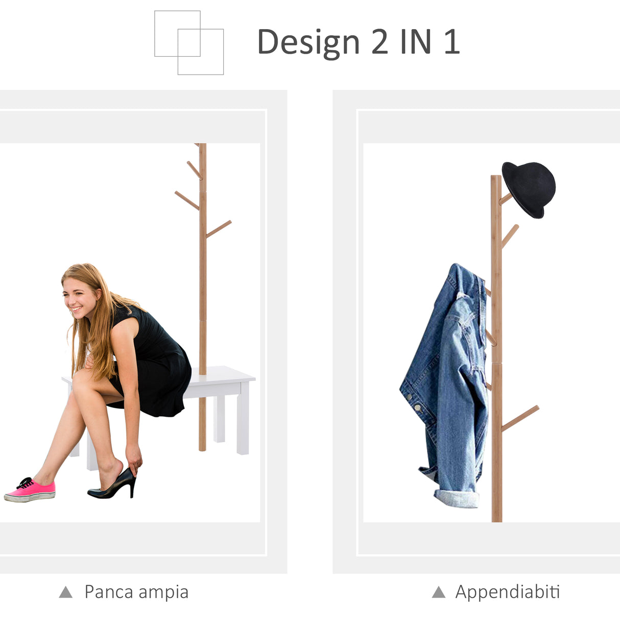 easycomfort easycomfort panca con appendiabiti in bambu colore bianco e legno 80x30x180cm ean 8054111843263