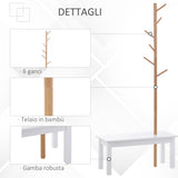 easycomfort easycomfort panca con appendiabiti in bambu colore bianco e legno 80x30x180cm ean 8054111843263