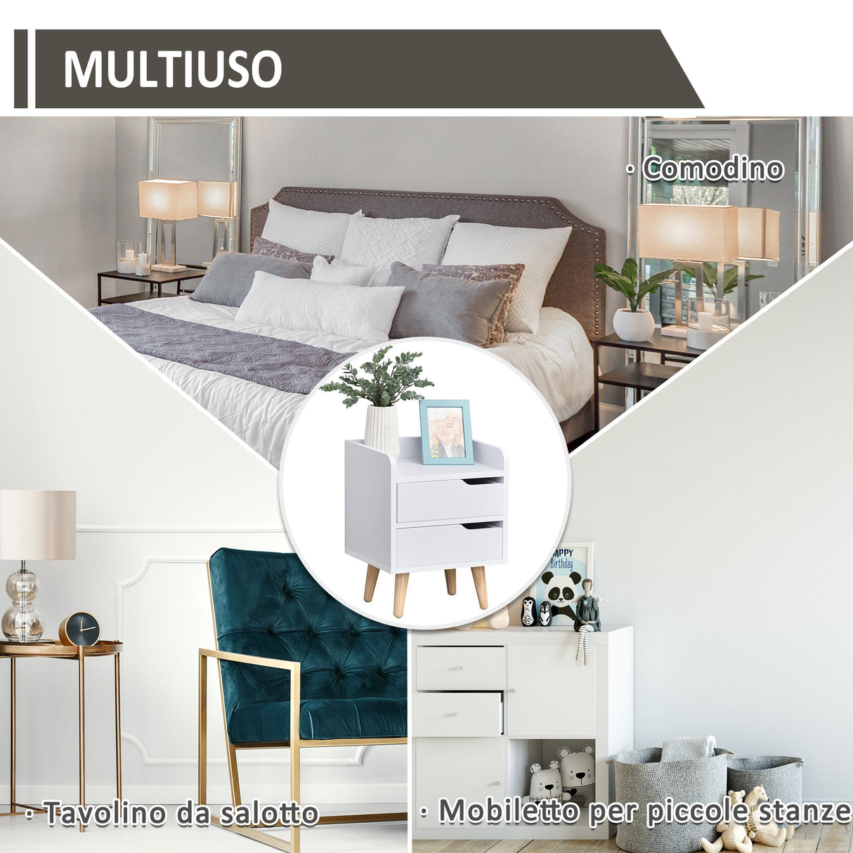 easycomfort easycomfort comodino dal design moderno bianco con cassetti e piedini in legno ean 8054111845014