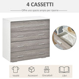 easycomfort easycomfort cassettiere con 4 cassetti con maniglie in alluminio e struttura in legno 76x35x72cm bianco grigio