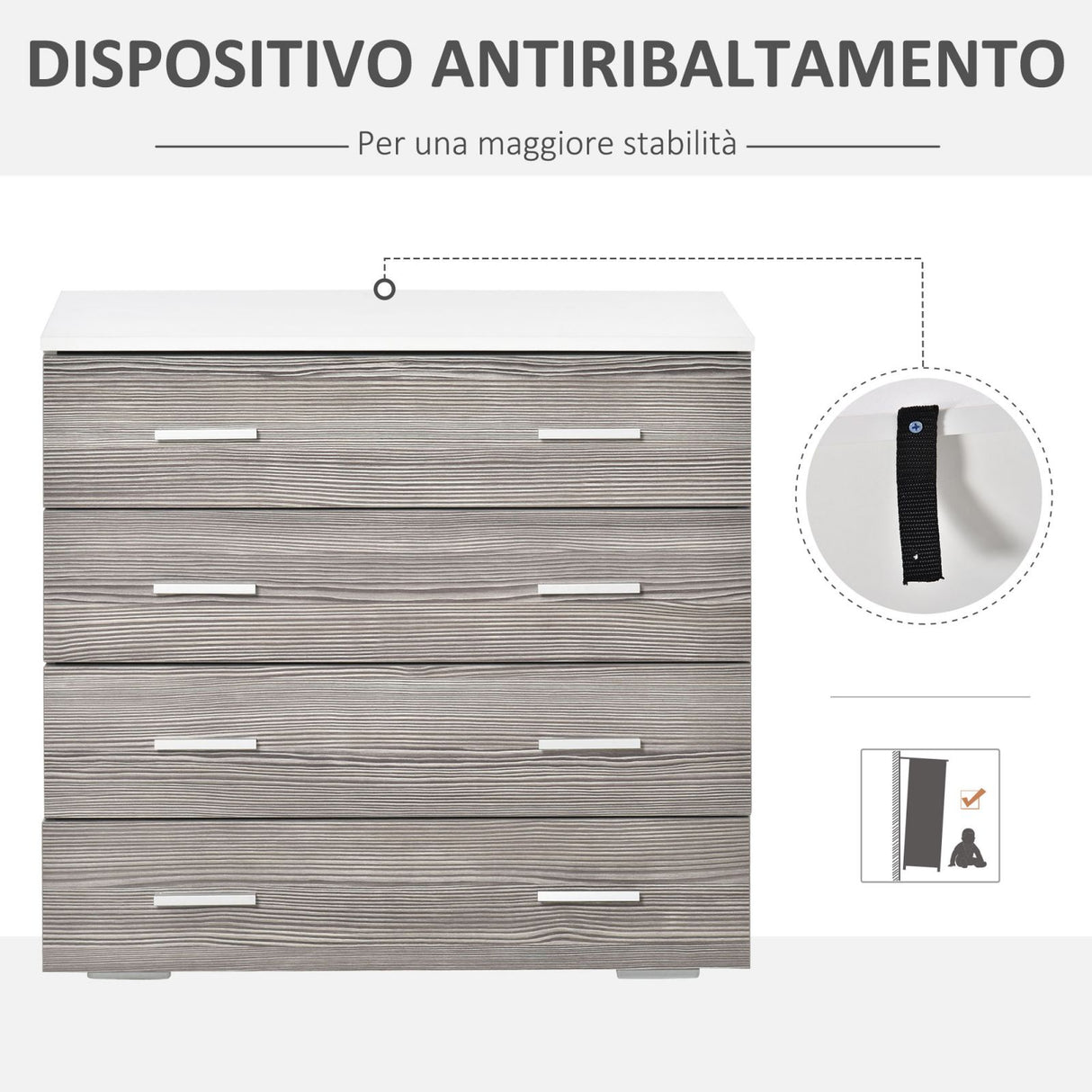 easycomfort easycomfort cassettiere con 4 cassetti con maniglie in alluminio e struttura in legno 76x35x72cm bianco grigio