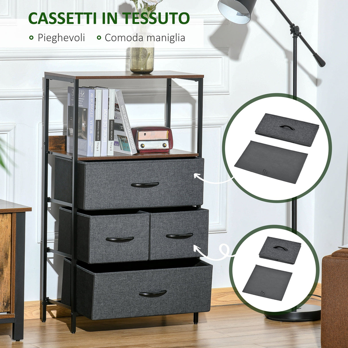 easycomfort easycomfort mobile cassettiera multiuso con 4 cassetti in tessuto 58x29x103cm marrone