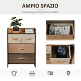 easycomfort easycomfort cassettiera 4 cassetti in tessuto e ripiano rigido 58x29x78.5cm legno