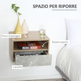easycomfort easycomfort set 2 comodini sospesi con cassetto e ripiano 45x35x27 5cm grigiocolor legno