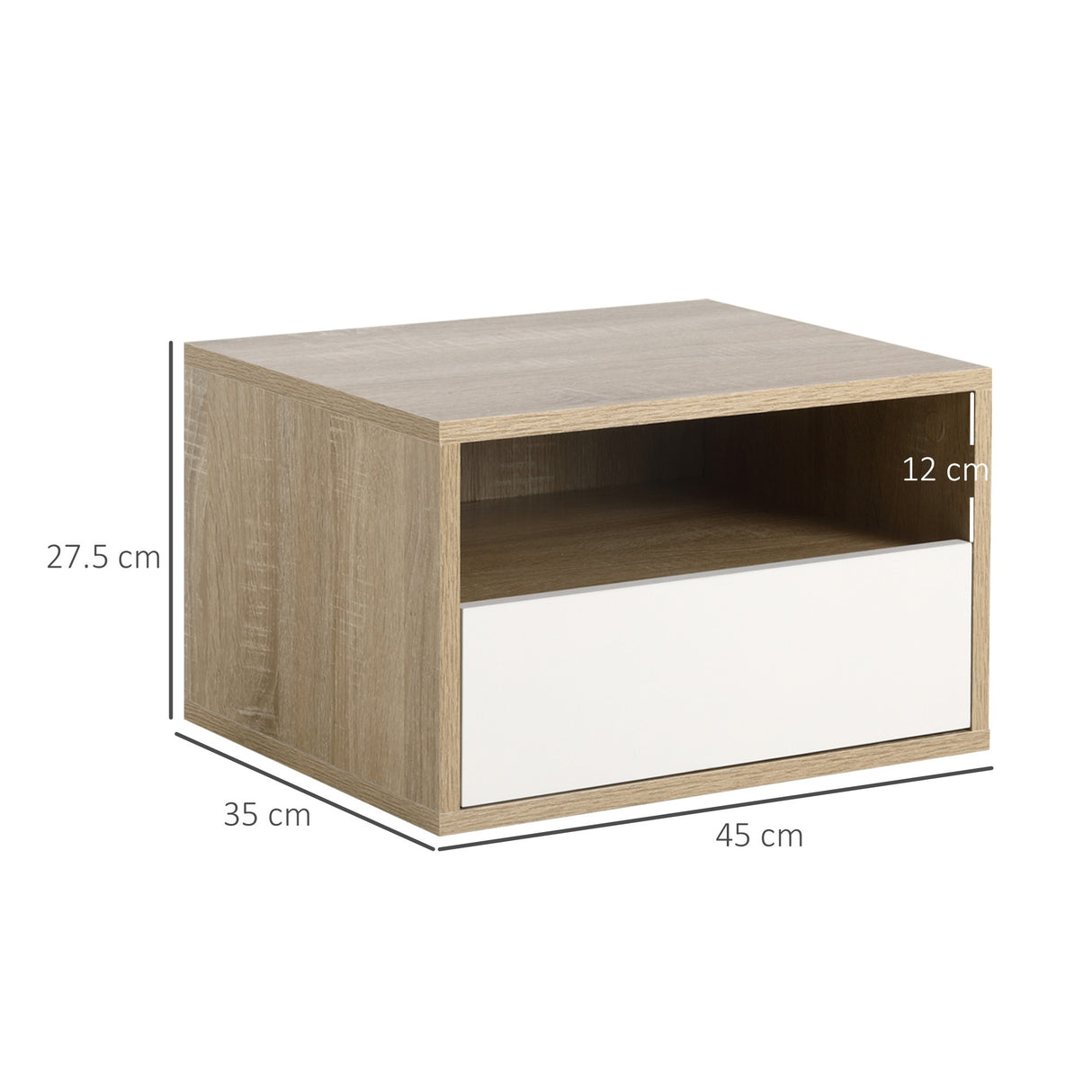 easycomfort easycomfort set 2 comodini sospesi con cassetto e ripiano 45x35x27 5cm bianco e color legno