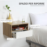 easycomfort easycomfort set 2 comodini sospesi con cassetto e ripiano 45x35x27 5cm bianco e color legno