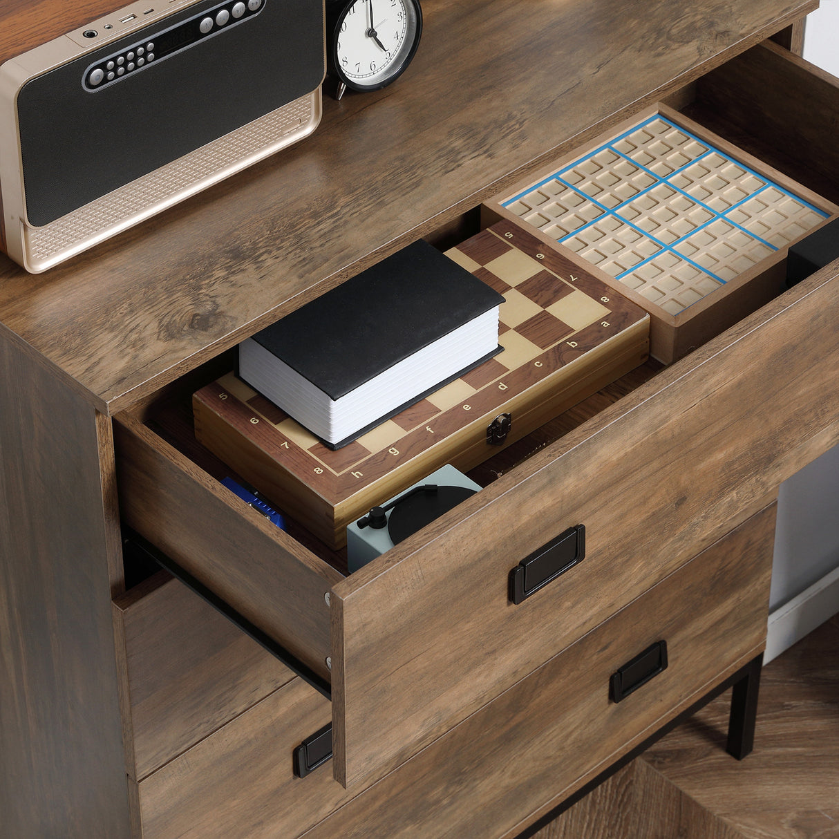 easycomfort easycomfort cassettiera 4 cassetti in truciolato e metallo per soggiorno e camera da letto 80x39x95 cm marrone