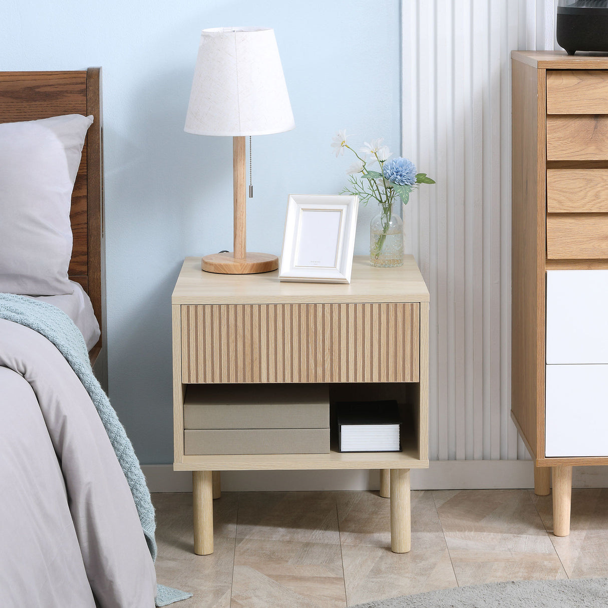 easycomfort easycomfort comodino moderno con cassetto e ripiano aperto in truciolato 47x47x50 cm color legno