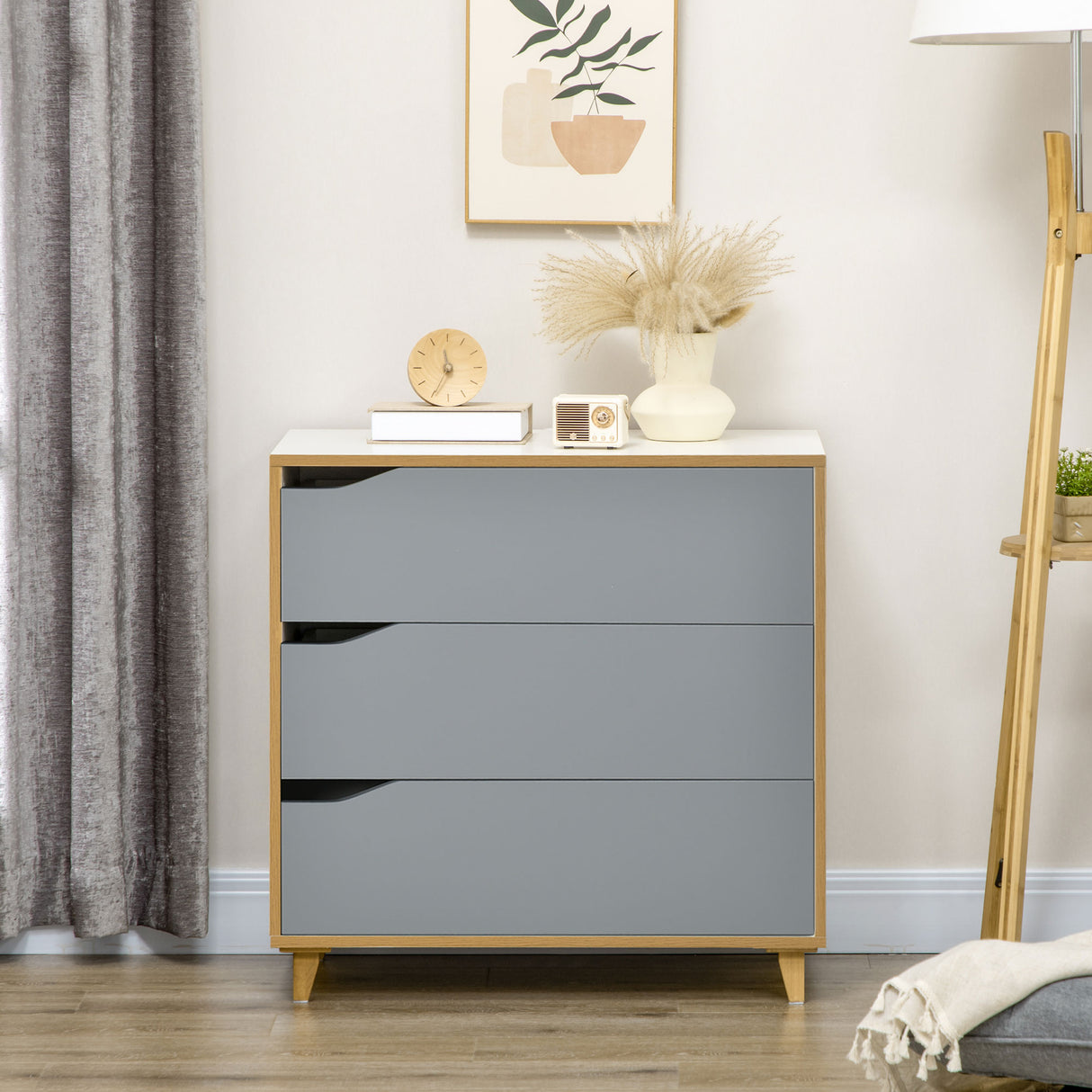 easycomfort easycomfort cassettiera 3 cassetti in truciolato e mdf per camera da letto e soggiorno 75x42x75 cm bianca grigia e marrone